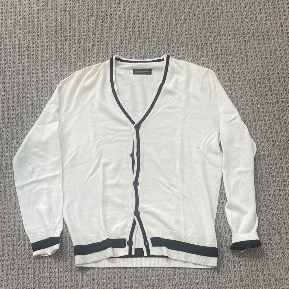 Club Monaco White Cardigan with Black Trim